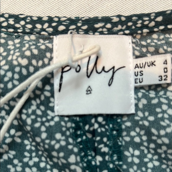 NWT-Princess Polly Green and White Ruched Crop Blouse - Picture 3 of 8